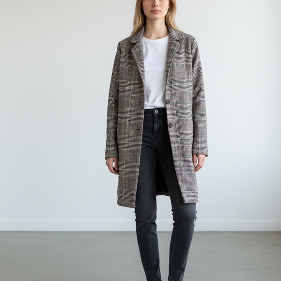 Jackets & Blazers - Gray Plaid Long Coat